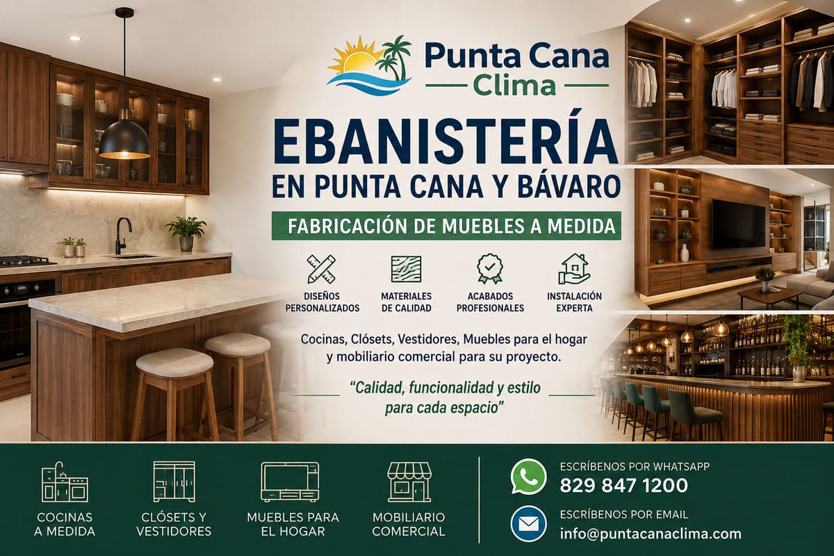 Ebanistería en Punta Cana y Bávaro – fabricación de muebles, cocinas, clósets y mobiliario comercial por Punta Cana Clima